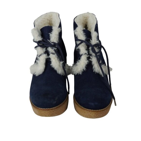NWT Navy Gap Suede & Shearling Gwen Ankle Boots Sz 9 - Picture 2 of 6
